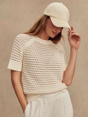NWT Varley Cream Open-Knit Short-Sleeve Sweater